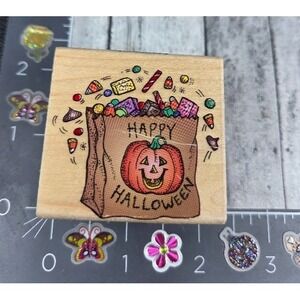 Hero Arts Happy Halloween Candy Bag E1282 Rubber Stamp Wood #P11